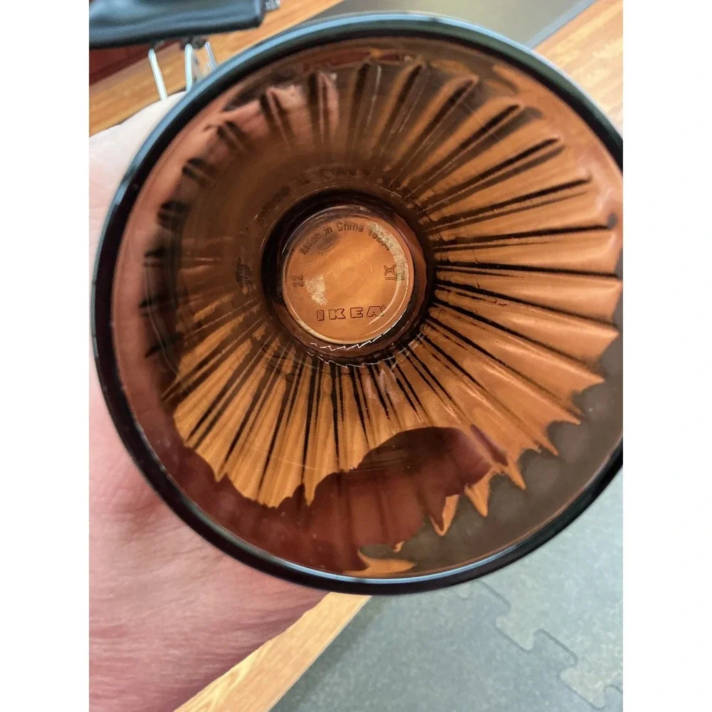 IKEA Vintage Brown Ribbed Glass Drinking‎ Tumblers Set of 3 Fluted Amber 4.75in